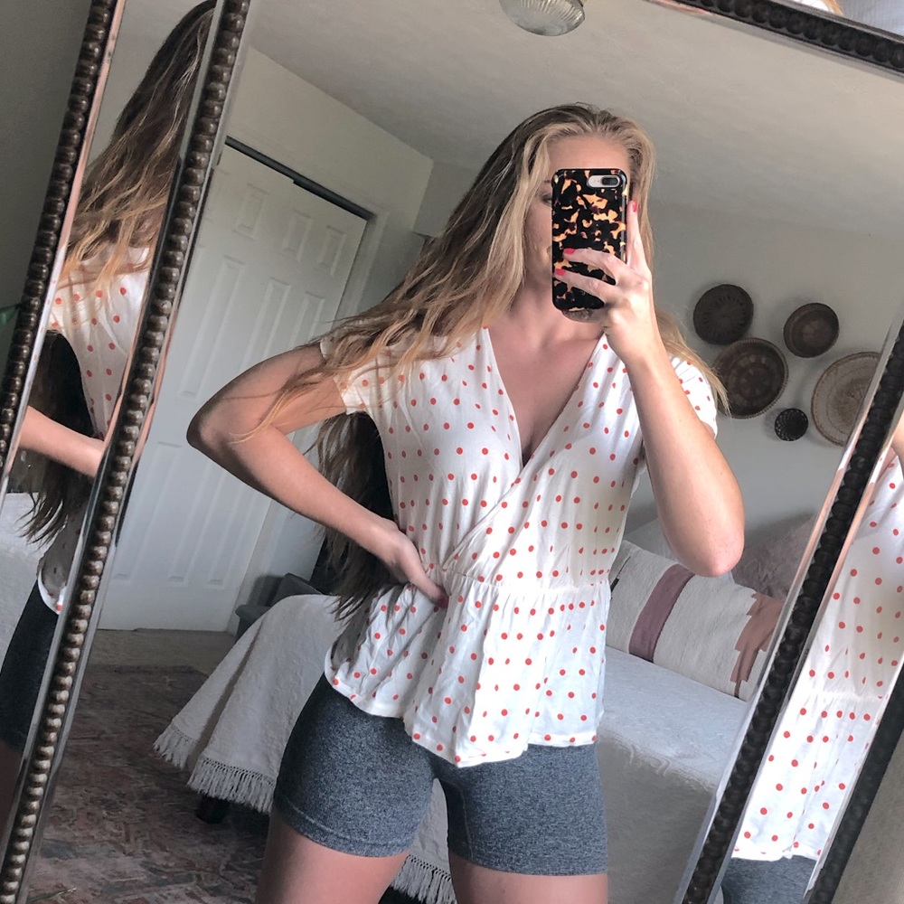J. Crew Polka Dot Wrap Babydoll Top
